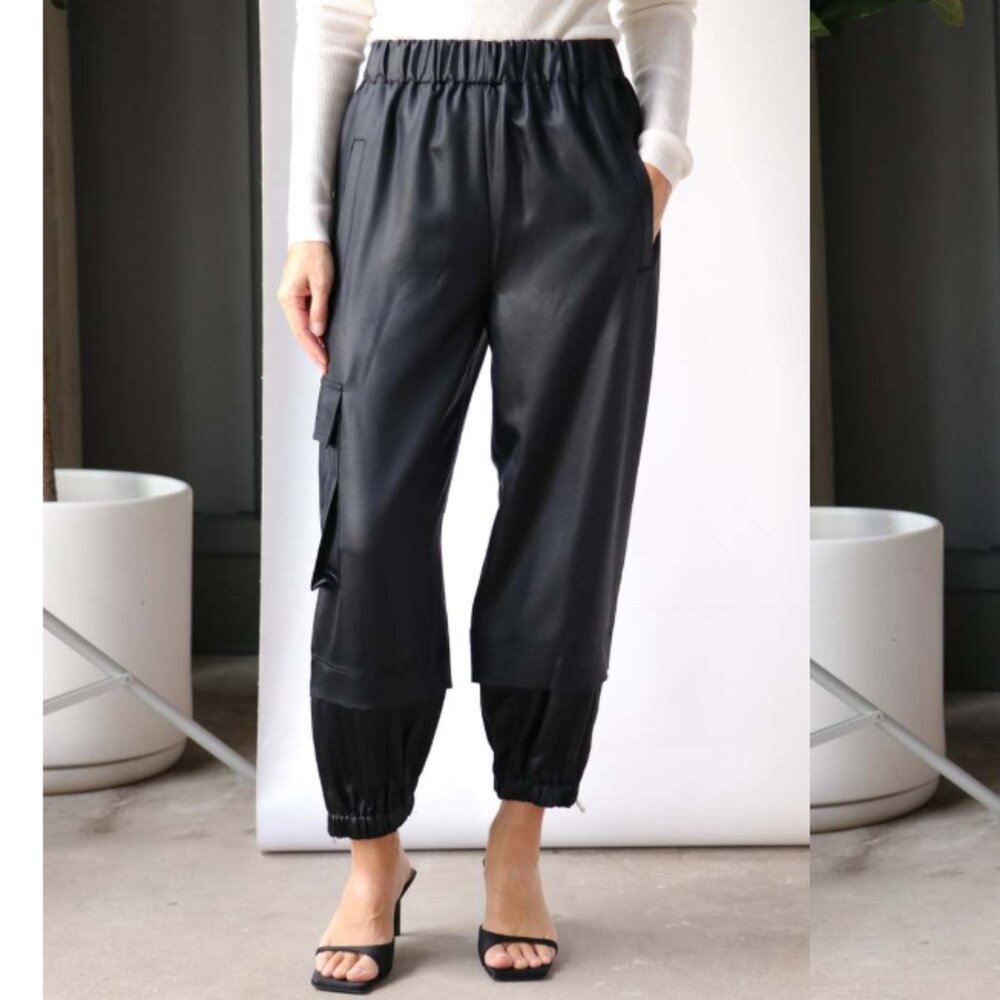 Tibi Celia Drape Wilt Joggers in Navy, size M (Long)